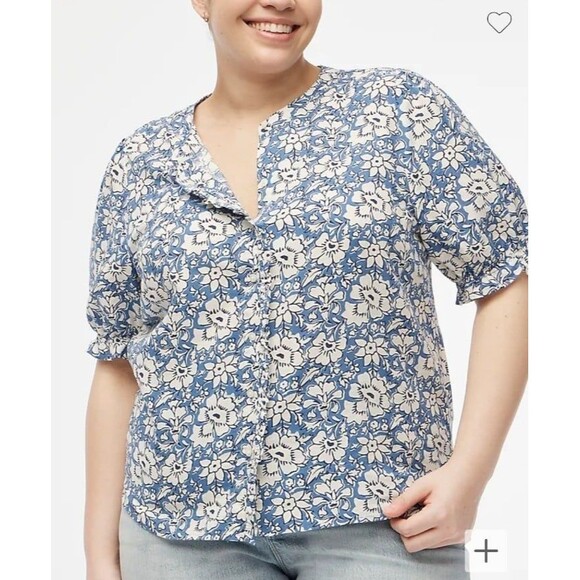 NWOT J Crew Linen-blend ruffle top with puff sleeves Size XXL - Picture 3 of 5